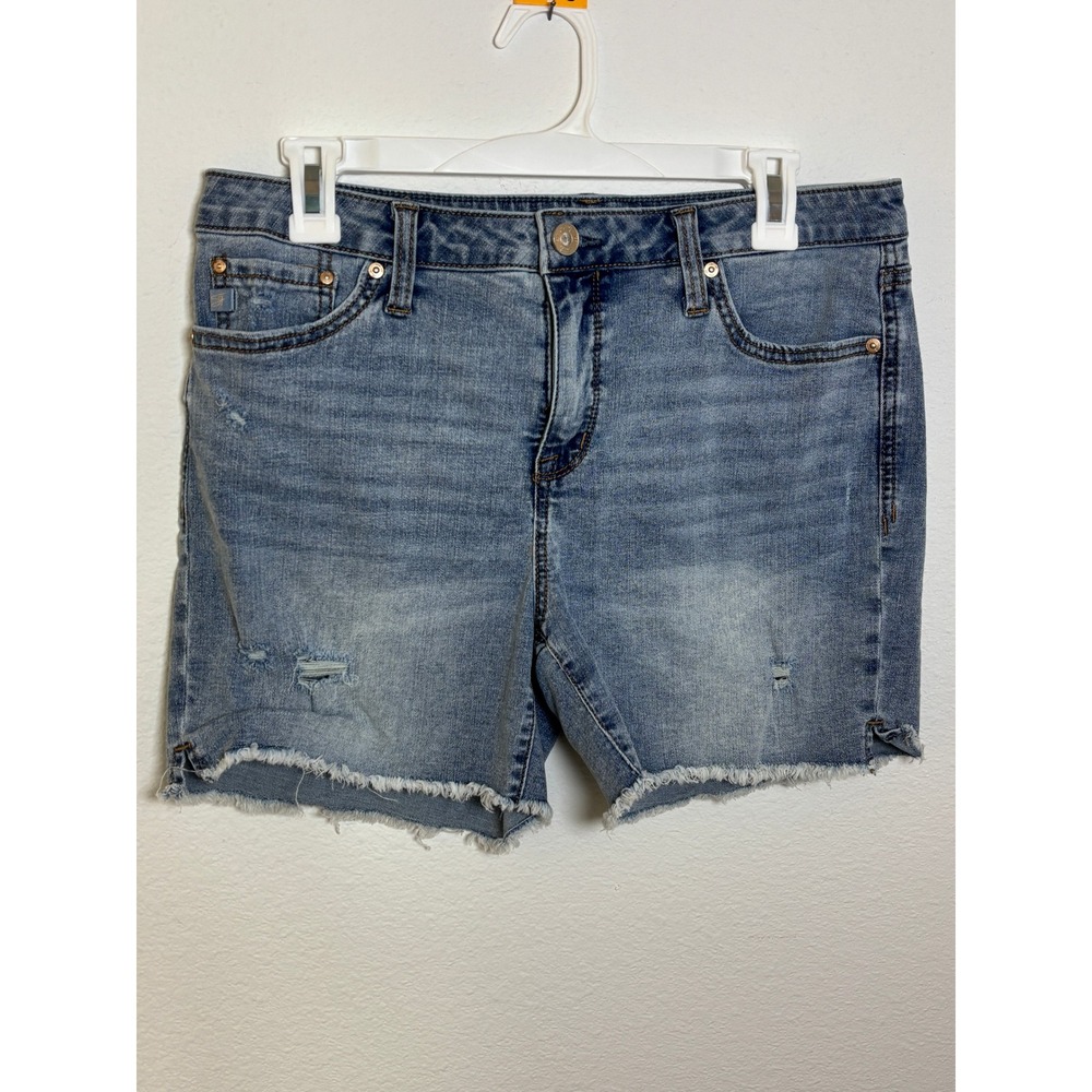 Seven7 Womens Distressed Frayed Hem Denim Shorts Medium Wash Size 8